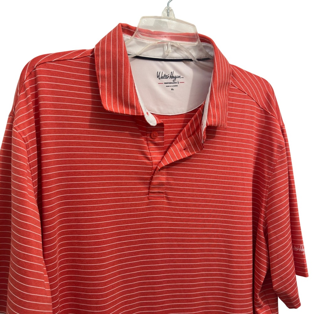 Walter Hagen Performance 11 Golf Polo Mens XL Orange Red White Stripe Golfcore